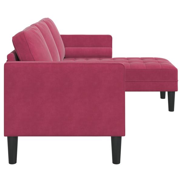 Sofá de 3 Lugares com Chaise L em Veludo Vermelho Vinho de 160 cm M 5