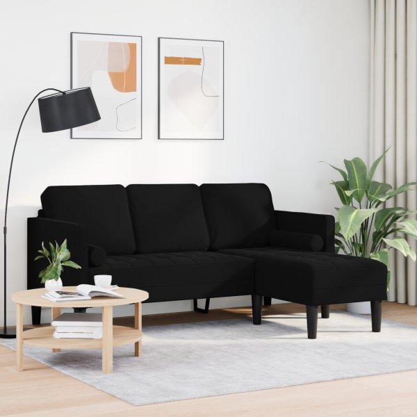 Sofá de 3 plazas con chaise longue en forma de L negro de 160 cm en terciopelo M 3