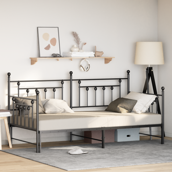 Estructura de Cama Día con Cama Supletoria Negra 100x200 cm de Acero D