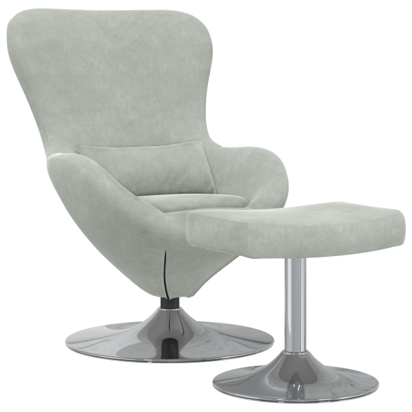 Sillón Huevo  con reposapiés de terciopelo gris claro M 2