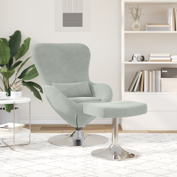 Sillón Huevo  con reposapiés de terciopelo gris claro M 3