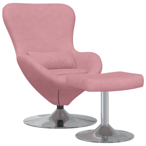 Sillón Huevo con Reposapiés de Terciopelo Rosa H