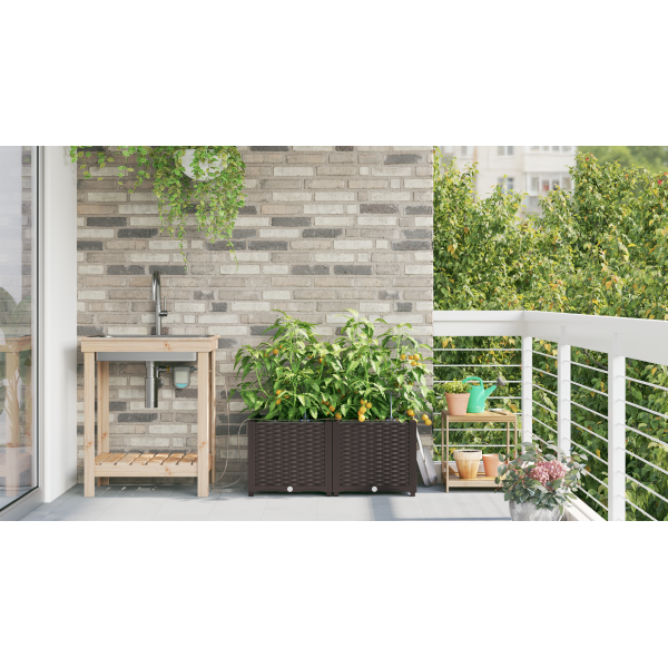 Jardineras con sistema de riego 2 unidades marrón M 4