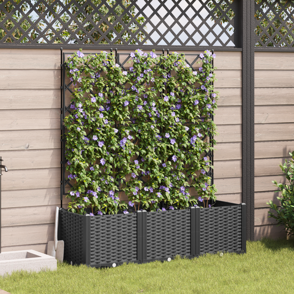 Jardineras con enrejado 3 unidades negro 120x40x143 cm D