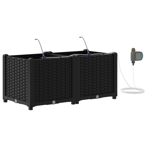 Jardineras con sistema de riego 2 unidades negro M 2