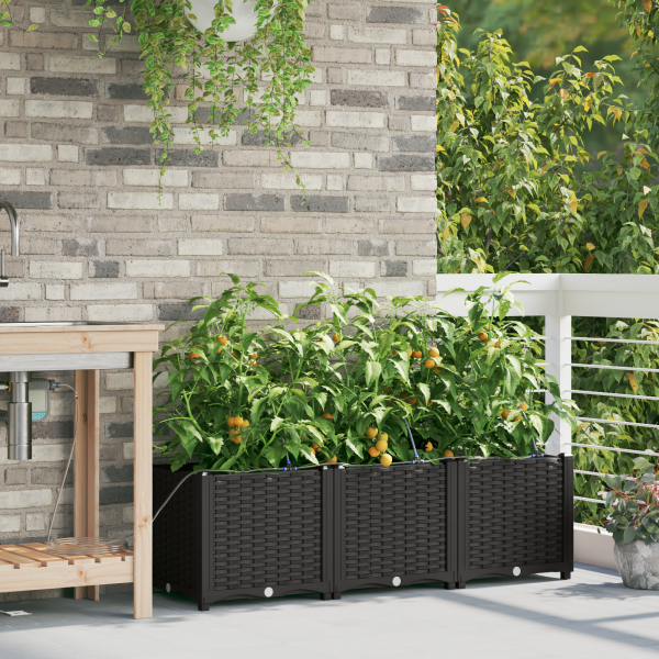 Jardineras con sistema de riego 3 unidades negro M 3