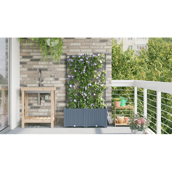 Jardineras con sistema de riego 2 unidades gris claro M 4