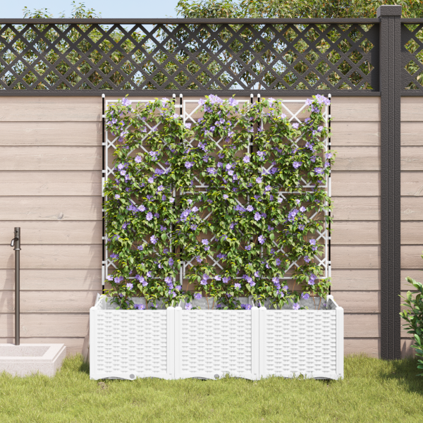 Jardineras con enrejado 3 unidades blanco 120x40x143 cm M 3