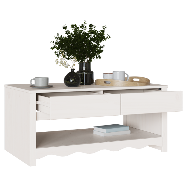 Mesa de Café DRAMMEN Blanca 99x55x45 cm Madera Sólida de Pino M 3