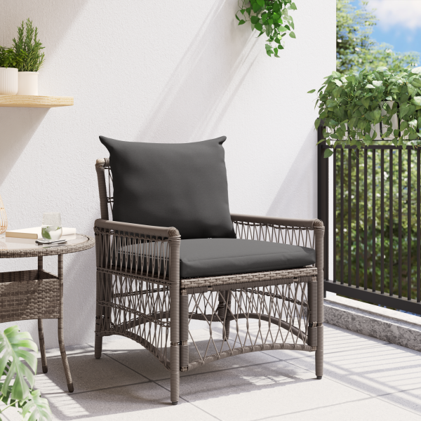 Silla de Jardín con Cojines Gris de Ratán Sintético M 3