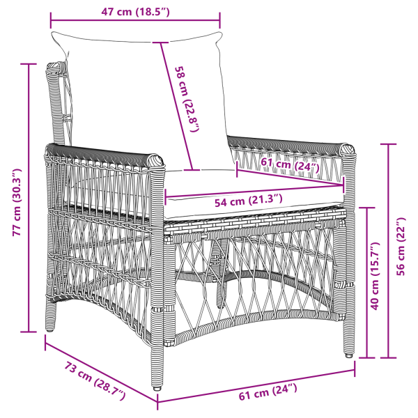 Cadeira de Jardim com Almofadas Bege 60x70x78 cm em Rattan Sintético M 4