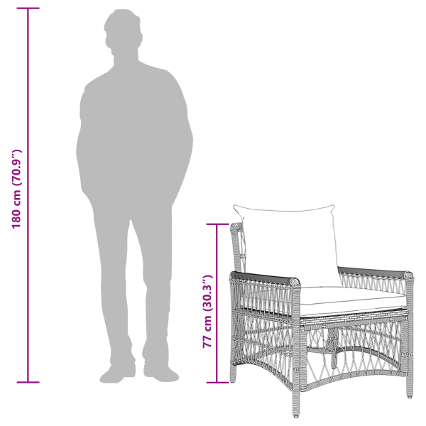 Cadeira de Jardim com Almofadas Bege 60x70x78 cm em Rattan Sintético M 5