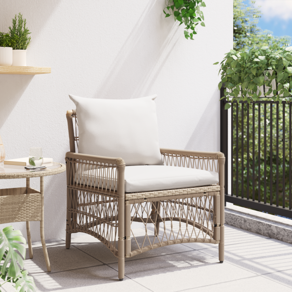 Cadeira de Jardim com Almofadas Bege 60x70x78 cm de Rattan Sintético M 3