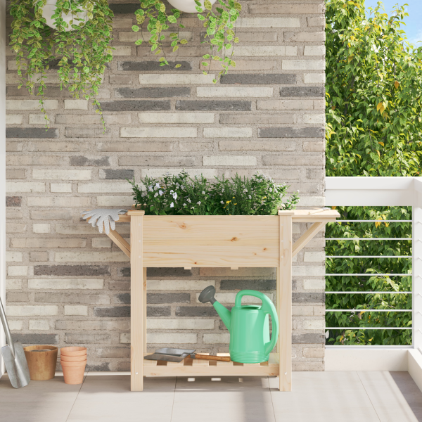 Jardinera con estantes madera maciza de abeto 111x37x76 cm D