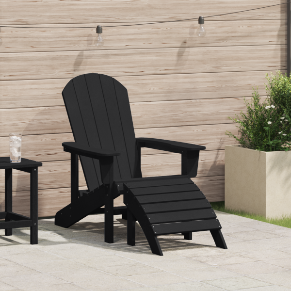 Silla Adirondack con Reposapiés Negro HDPE D