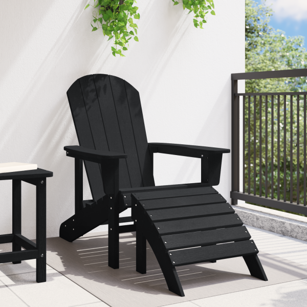 Silla Adirondack con Reposapiés Negro HDPE M 3