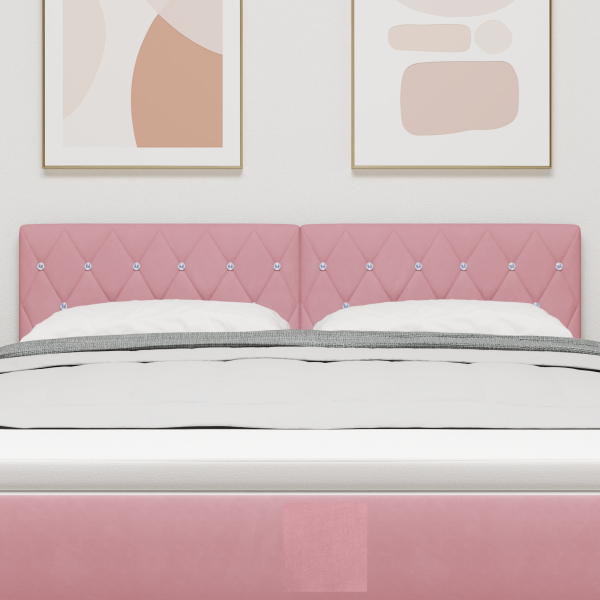 Cabecera  con botones de cristal tapizada en terciopelo rosa de 140 cm M 3