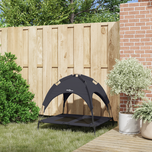 Cama Elevada para Cão com Toldo Removível Preta L Aço M 3