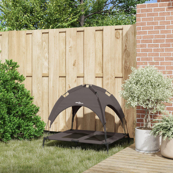 Cama Elevada para Perros con Toldo Removible Marrón L Acero M 3