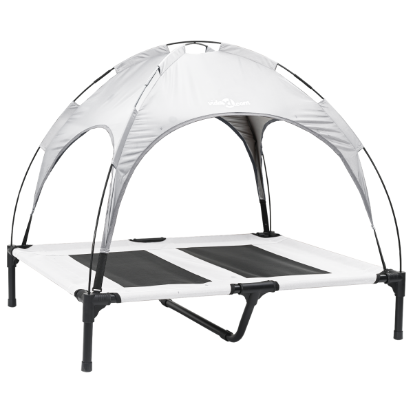 Cama Elevada para Perros con Techo Removible Gris Plata L Acero M 2