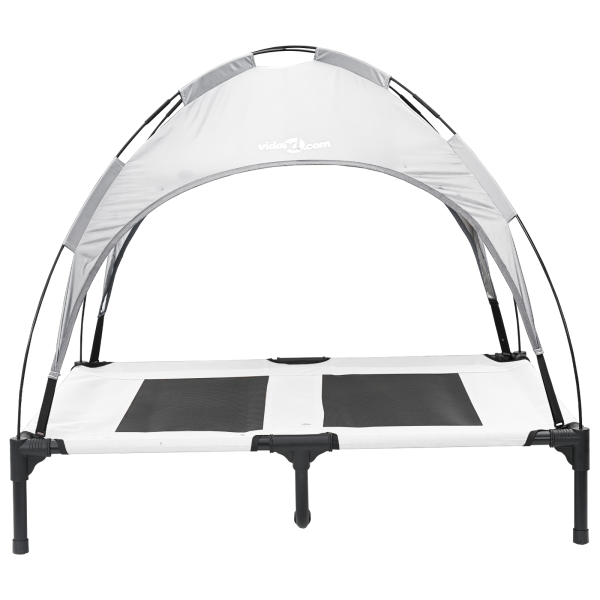 Cama Elevada para Perros con Techo Removible Gris Plata L Acero M 4