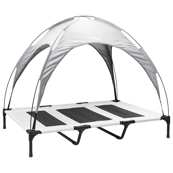 Cama Elevada para Perros con Techo Removible Gris Plata XL Acero M 2