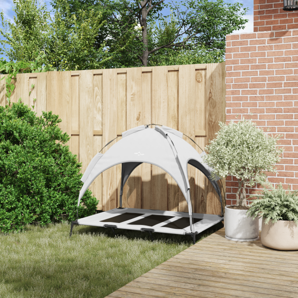 Cama Elevada para Perros con Techo Removible Gris Plata XL Acero M 3