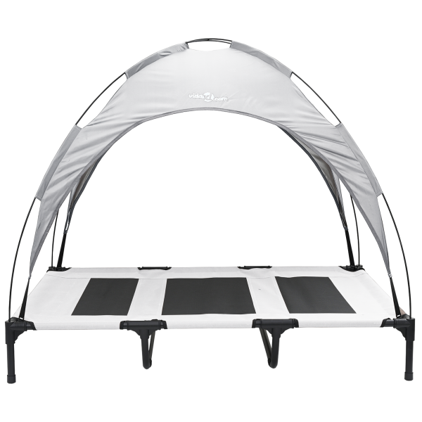 Cama Elevada para Perros con Techo Removible Gris Plata XL Acero M 4