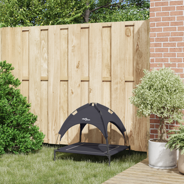 Cama Elevada para Perros con Techo Desmontable Negra M Acero M 3