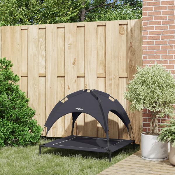 Cama Elevada para Perros con Techo Removible Negro L Acero M 3