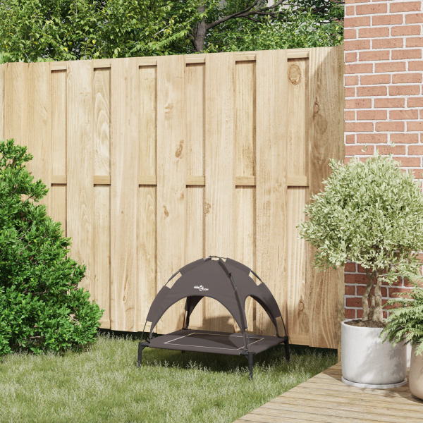 Cama Elevada para Perros con Techo Desmontable Marrón S Acero M 3