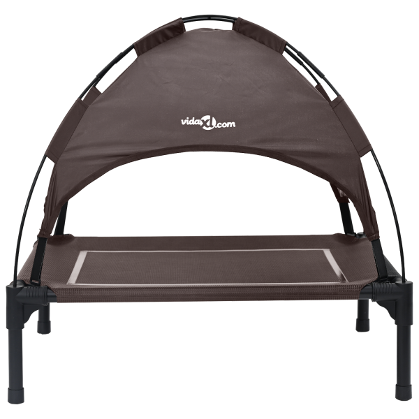 Cama Elevada para Perros con Techo Desmontable Marrón S Acero M 4