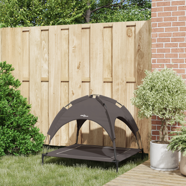 Cama Elevada para Perros con Techo Removible Marrón L Acero M 3