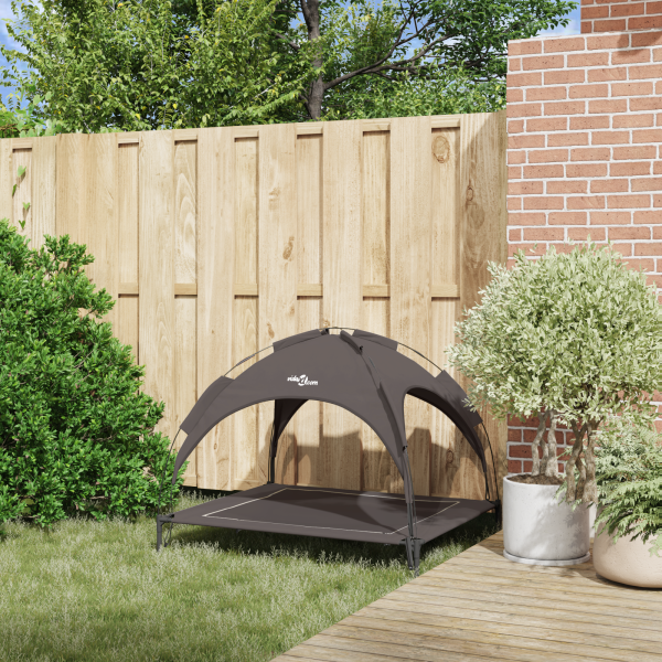 Cama elevada para perros con toldo removible marrón XL de acero M 3