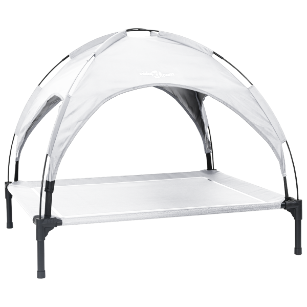 Cama Elevada para Perros con Techo Removible Plateado L de Acero M 2