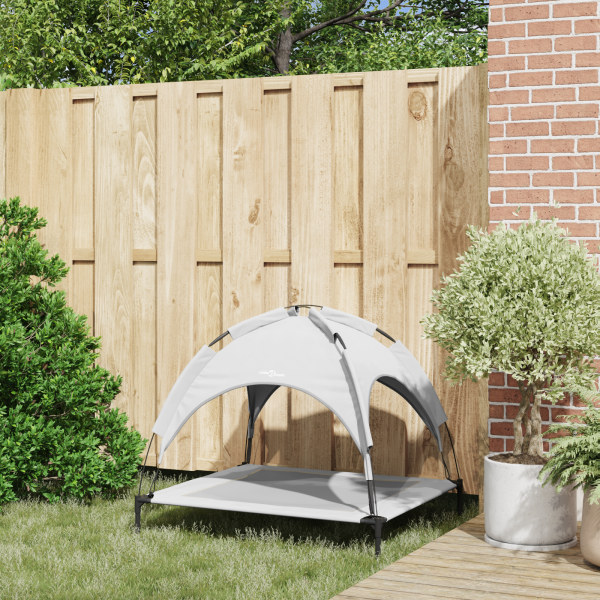 Cama Elevada para Cães com Toldo Removível Prata L Aço M 3