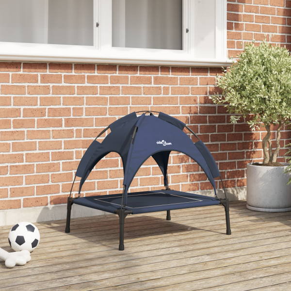 Cama Elevada para Perros con Techo Desmontable Azul Marino Metal D