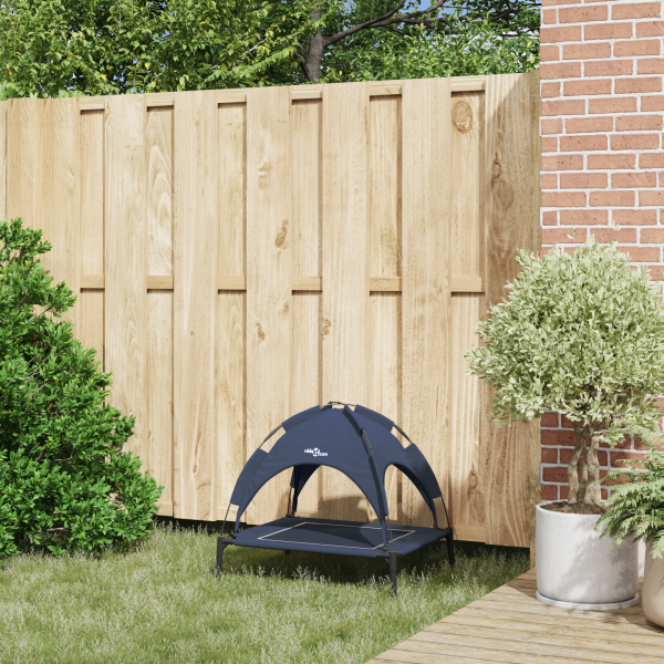 Cama Elevada para Perros con Techo Desmontable Azul Marino Metal M 3