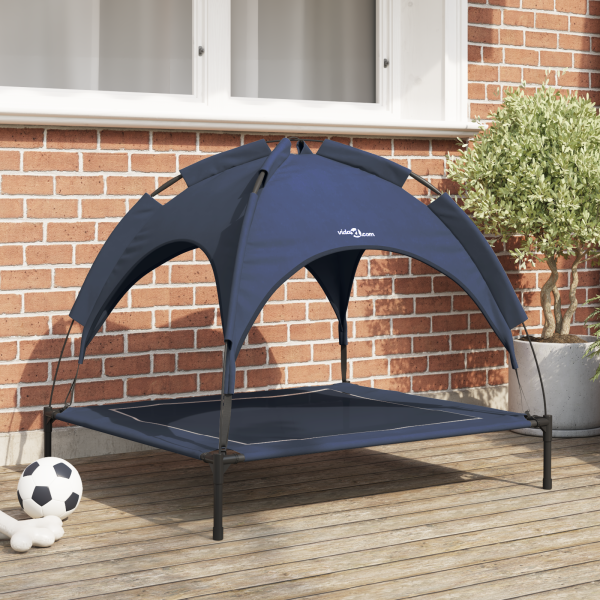 Cama Elevada para Perros con Techo Removible Azul Marino L Acero D