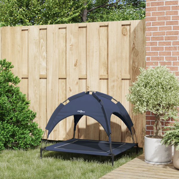 Cama Elevada para Perros con Techo Removible Azul Marino L Acero M 3