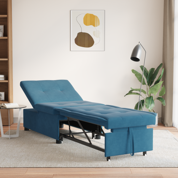 Sofá cama diseño 3 en 1 extraíble terciopelo azul D