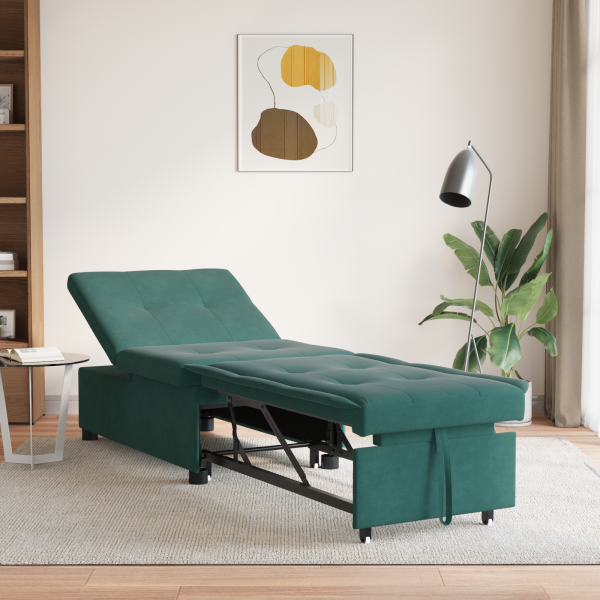 Sofá cama diseño extraíble 3 en 1 terciopelo verde oscuro D
