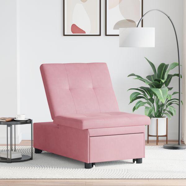 Sofá-cama 3 em 1 Design Retrátil Veludo Rosa M 3