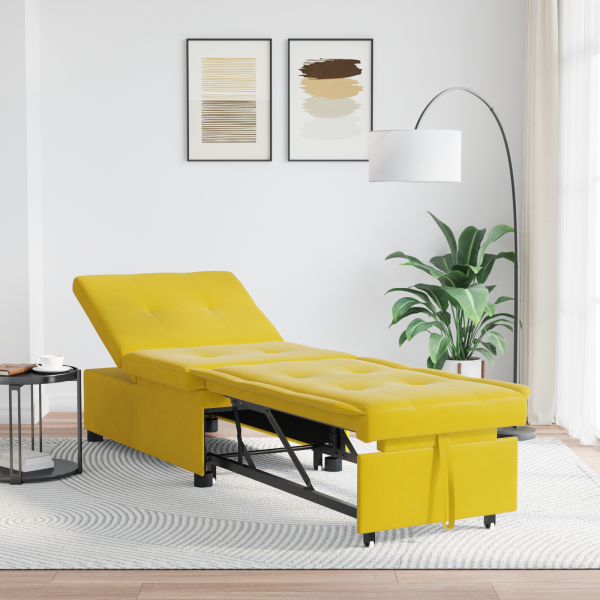 Sofá-cama 3 em 1 Design Pull-Out veludo Amarelo M 3