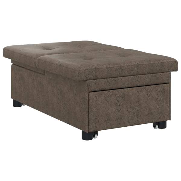 Sofá Cama 3 em 1 Design Extensível Verde Exército Couro Suede Sintético M 4