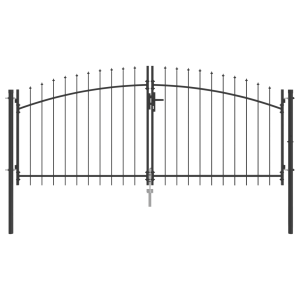 Puerta de Jardín con Parte Superior de Lanza Doble Abatible Gris 100x300 cm de Acero H