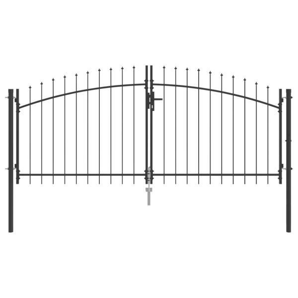 Puerta de Jardín con Punta de Lanza Doble Apertura Gris 150x300 cm Acero M 2