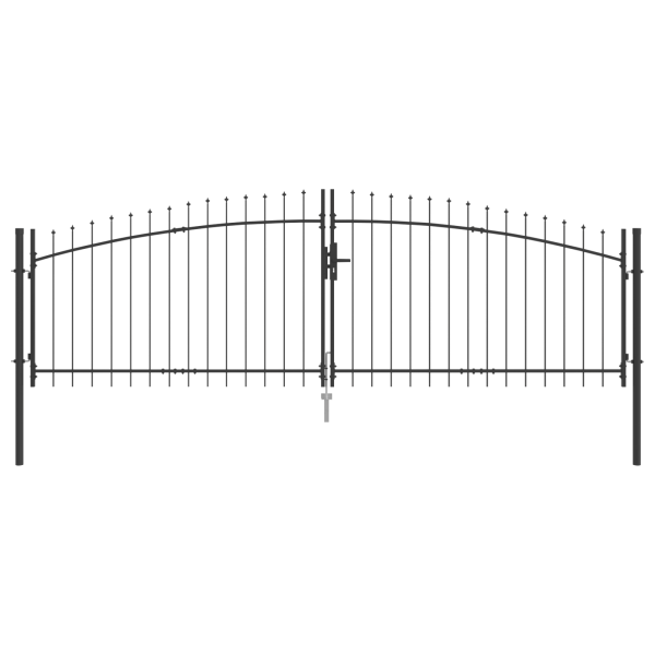 Puerta de Jardín con Punta de Lanza Doble Batiente Gris 125x400 cm Acero M 2