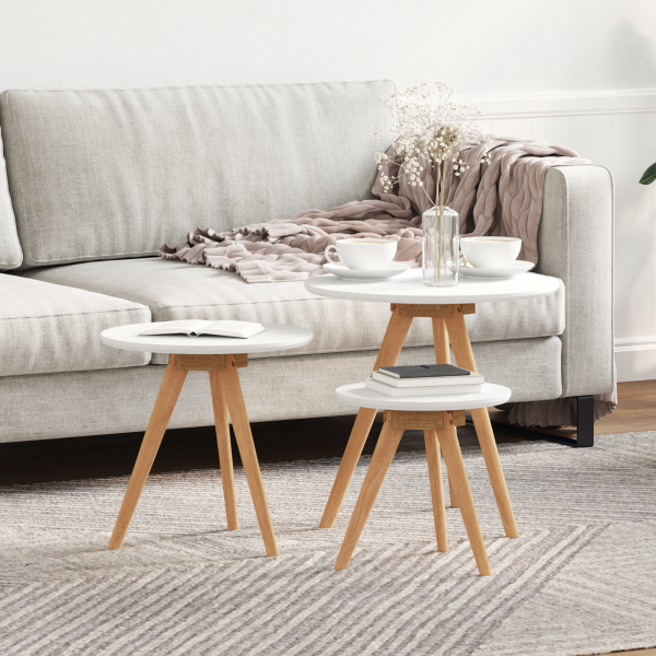 Conjunto de Mesas de Café de Madera Sólida de Nogal y Madera Ingeniería D