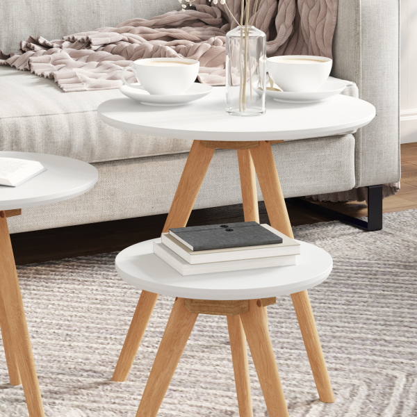 Conjunto de Mesas de Café  em Madeira Sólida de Noz e Madeira de Engenharia M 4